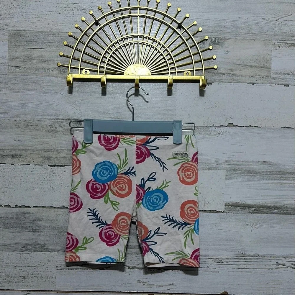 Sew Sassy Bike Shorts Girls 12 Multicolor Floral Rose Print EUC